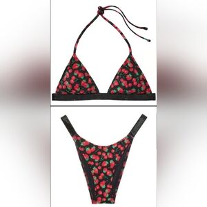 L/L VS Swim Shine Strap Triangle Bikini Top Brazilian Bikini Set Strawberry